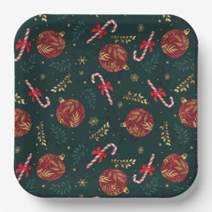 Candy Canes Snowflakes Red Christmas Balls Green Pappteller