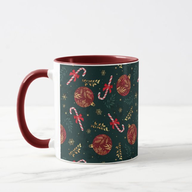 Candy Canes Snowflakes Red Christmas Balls Green Tasse (Links)