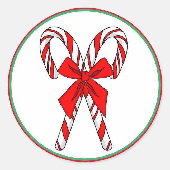 Candy Canes und Bow Weihnachten Runder Aufkleber (Vorderseite)