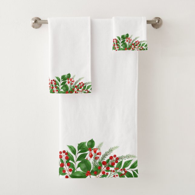 Candy Canes und Christmas Holly Badhandtuch Set (Insitu)
