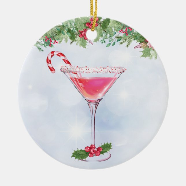 Candy Canes und Cocktails Weihnachten Keramik Ornament (Vorne)