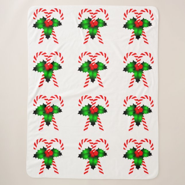 Candy Canes und Holly Sherpa Blanket Sherpadecke (Vorderseite)