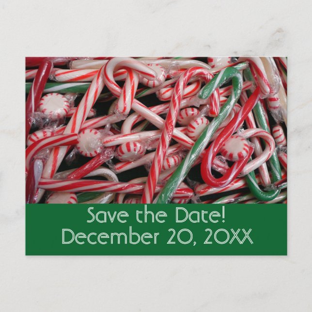 Candy Canes und Pfefferminz Weihnachtsfeiertag Ankündigungspostkarte (Vorderseite)