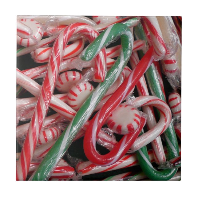 Candy Canes und Pfefferminz Weihnachtsfeiertag Fliese (Vorderseite)
