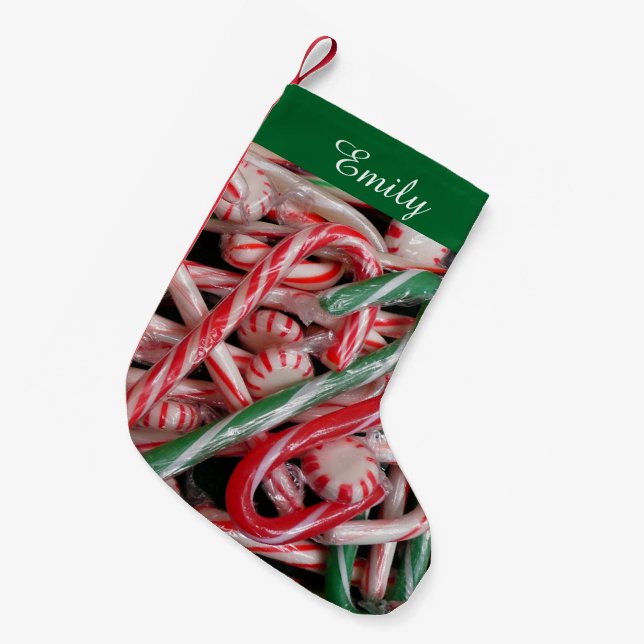 Candy Canes und Pfefferminz Weihnachtsfeiertag Kleiner Weihnachtsstrumpf (Vorderansicht (hängend))