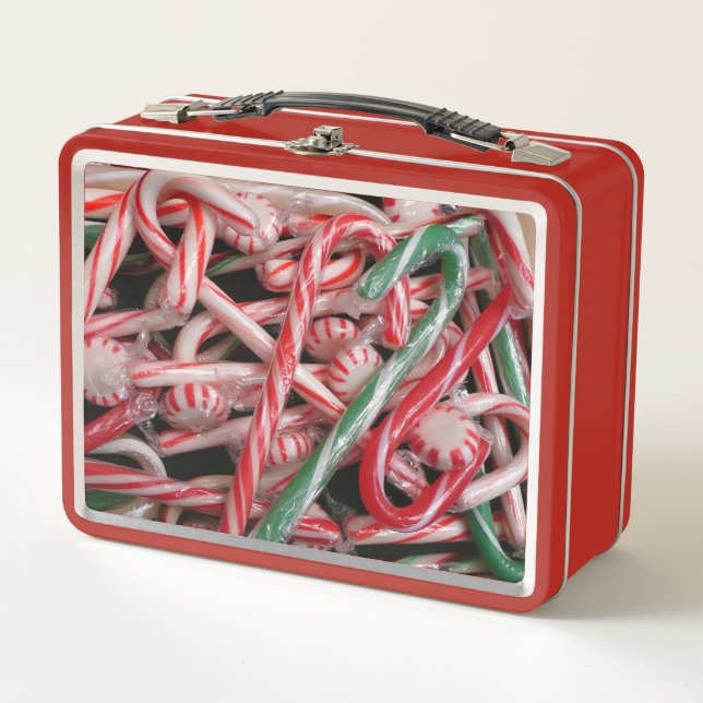 Candy Canes und Pfefferminz Weihnachtsfeiertag Metall Brotdose (Vorderseite)