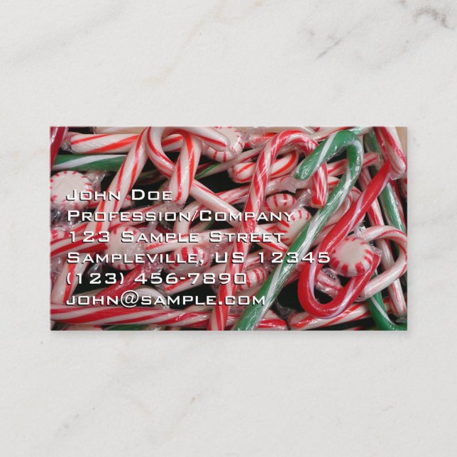 Candy Canes und Pfefferminz Weihnachtsfeiertag Visitenkarte (Vorderseite)