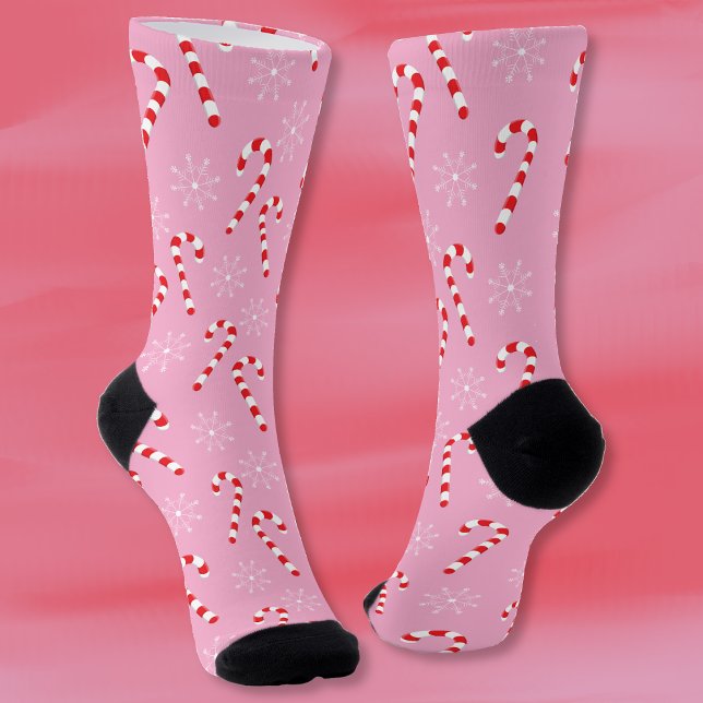 Candy Canes und Snowflakes Rosa Weihnachtssocken Socken (Von Creator hochgeladen)