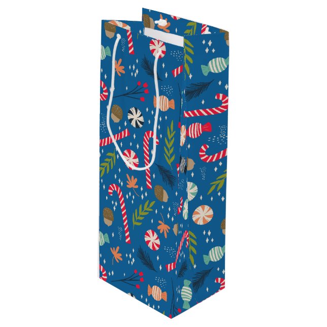 Candy Canes und Wrapped Christmas Candy Geschenktüte Für Weinflaschen (Vorderseite Schrägansicht)
