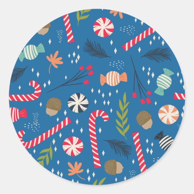 Candy Canes und Wrapped Christmas Candy Runder Aufkleber (Vorderseite)