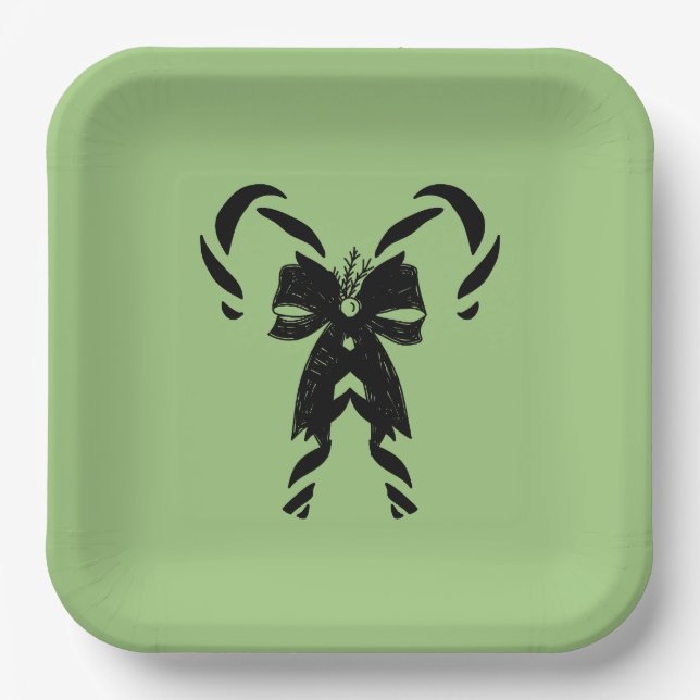 Candy Canes with Pine Needles & Bow Pappteller (Vorderseite)