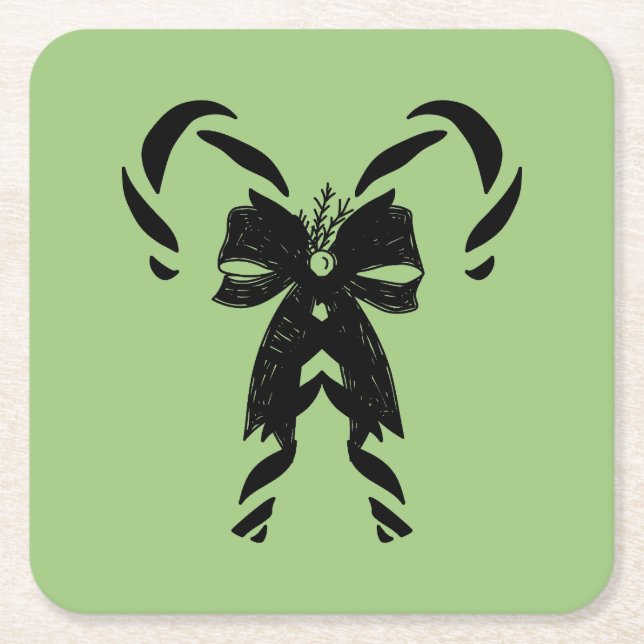 Candy Canes with Pine Needles & Bow Rechteckiger Pappuntersetzer (Vorderseite)