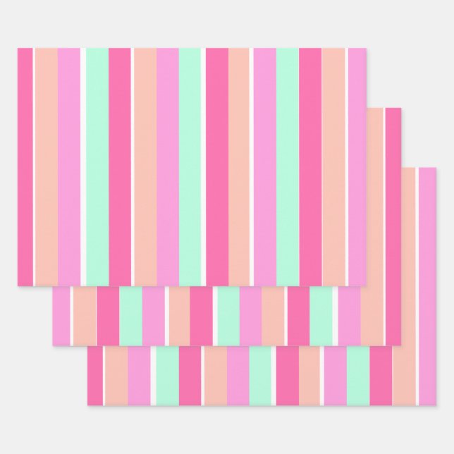 Candy Colors Stripes Geschenkpapier Set (Set)