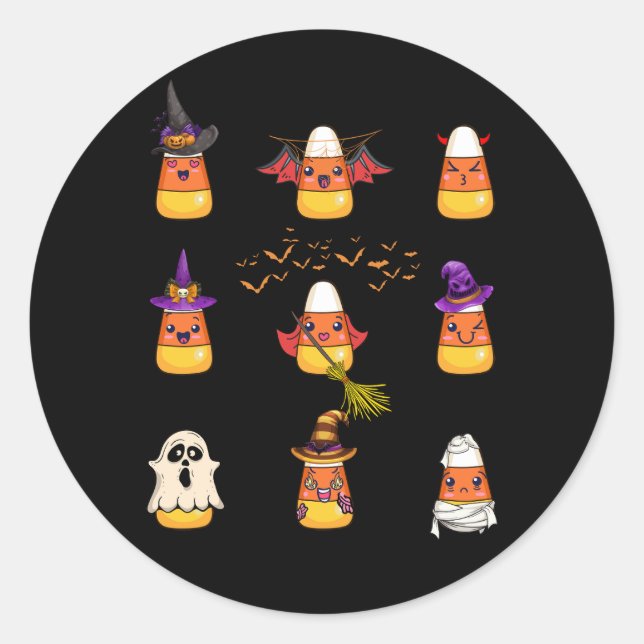 Candy Corn Characters Evil Hexe Mummy Ghost Hallo Runder Aufkleber (Vorderseite)