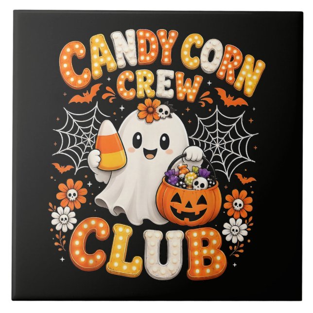 Candy Corn Crew Geist Halloween Fliese (Vorderseite)