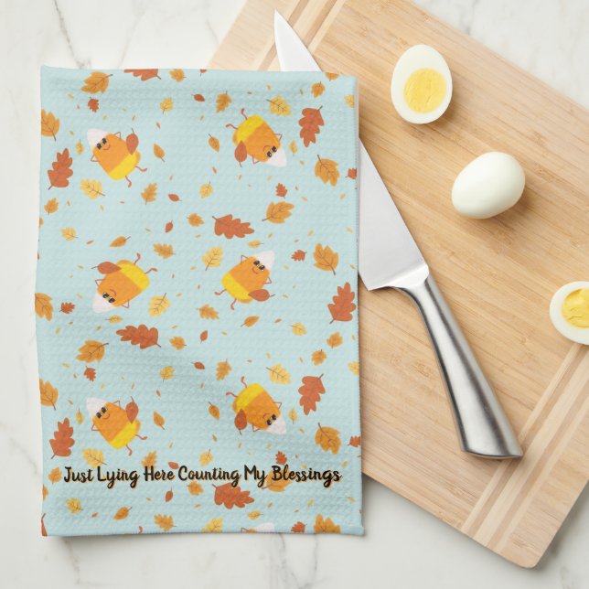 Candy Corn Fallende Blätter Thanksgiving Herbst Geschirrtuch (Viertel Falte)