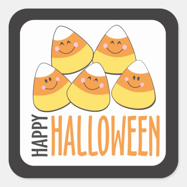 Candy Corn Happy Halloween Quadratischer Aufkleber (Vorderseite)