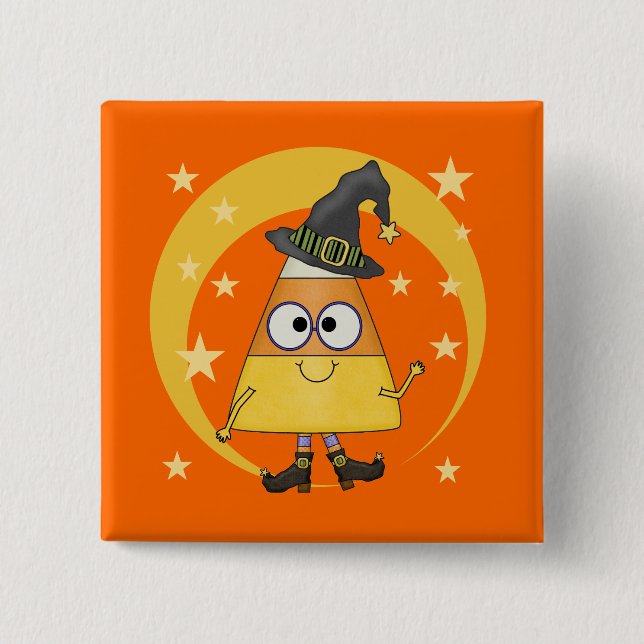 Candy Corn Hexe Halloween Button (Vorderseite)