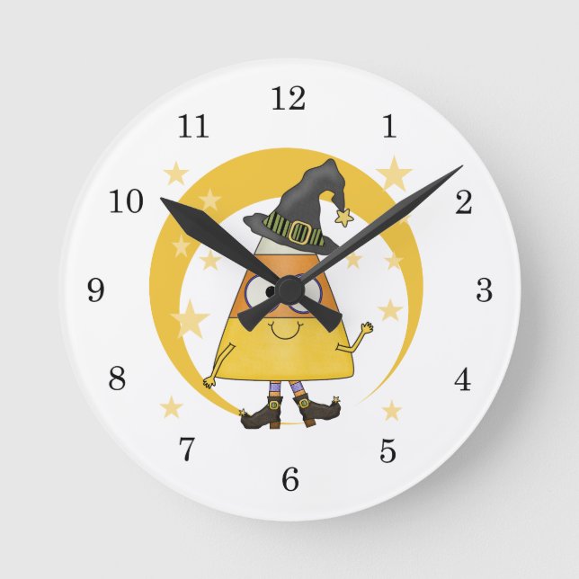 Candy Corn Hexe Halloween Runde Wanduhr (Vorderseite)