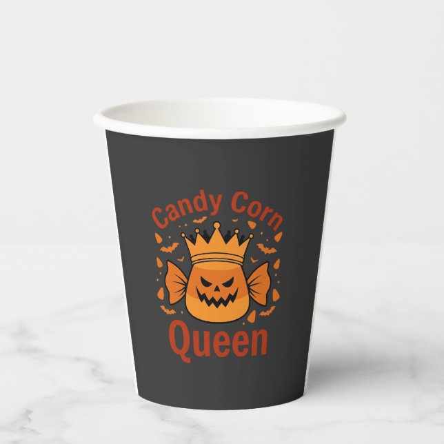 Candy Corn Königin Halloween-Krone Fledermäuse_1 Pappbecher (Vorderseite)