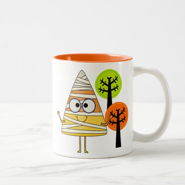 Candy Corn Mummy Halloween Zweifarbige Tasse (Rechts)