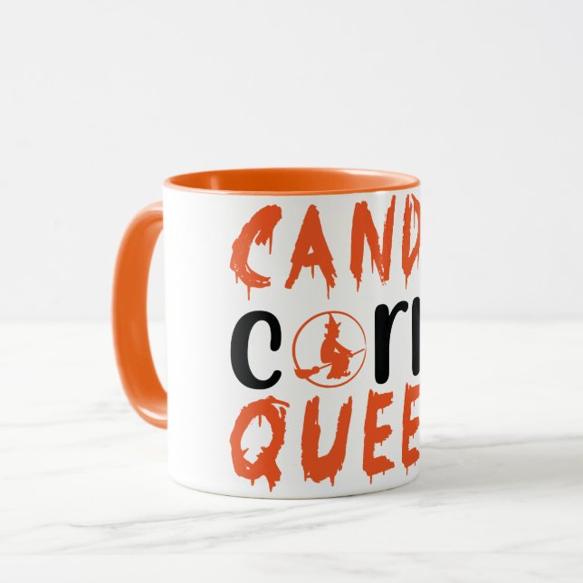 Candy Corn Queen Hexe Halloween Tasse (Vorderseite Links)