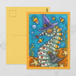 CANDY CORN SEEPFERD, UNTER DEM MEER HALLOWEEN FISC POSTKARTE
