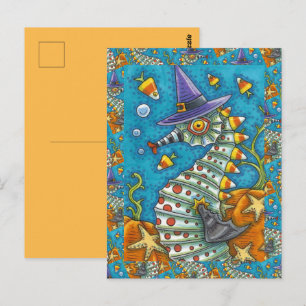 CANDY CORN SEEPFERD, UNTER DEM MEER HALLOWEEN FISC POSTKARTE