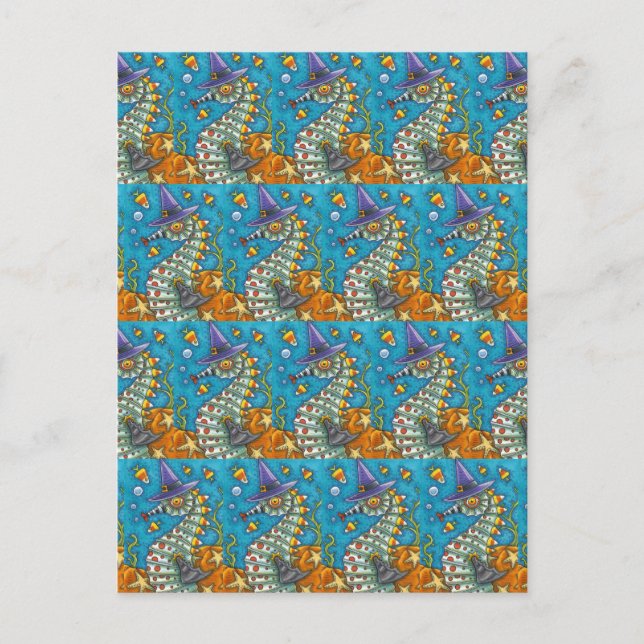 CANDY CORN SEEPFERD WITCH, UNTER DEM MEER HALLOWEE POSTKARTE (Vorderseite)