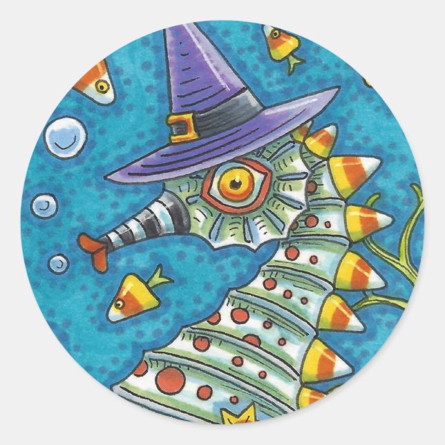 CANDY CORN SEEPFERD WITCH, UNTER DEM MEER HALLOWEE RUNDER AUFKLEBER (Vorderseite)