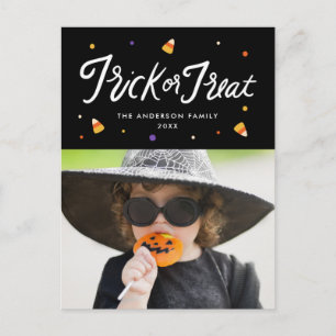 Candy Corn Trick oder Treat Halloween Foto Feiertagspostkarte