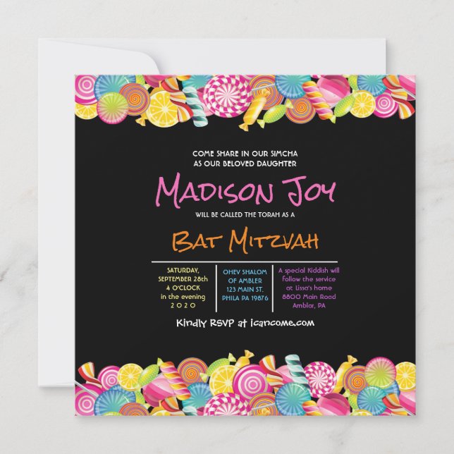 CANDY COUTURE Bat mitzvah rose Invitation (Devant)