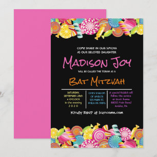 CANDY COUTURE Invitation de Bat Mitzvah rose