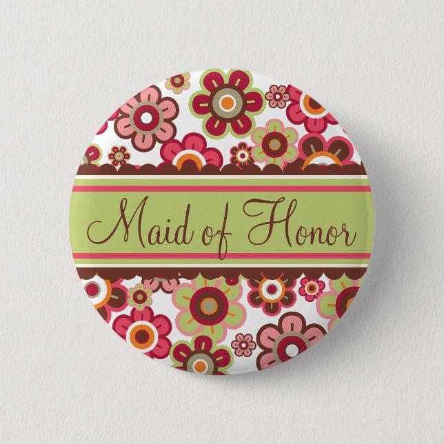 Candy Daisies Flowers Maid Of Honor Wedding Button (Vorderseite)