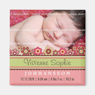 Candy Daisies Foto Birth Announcement Magnet
