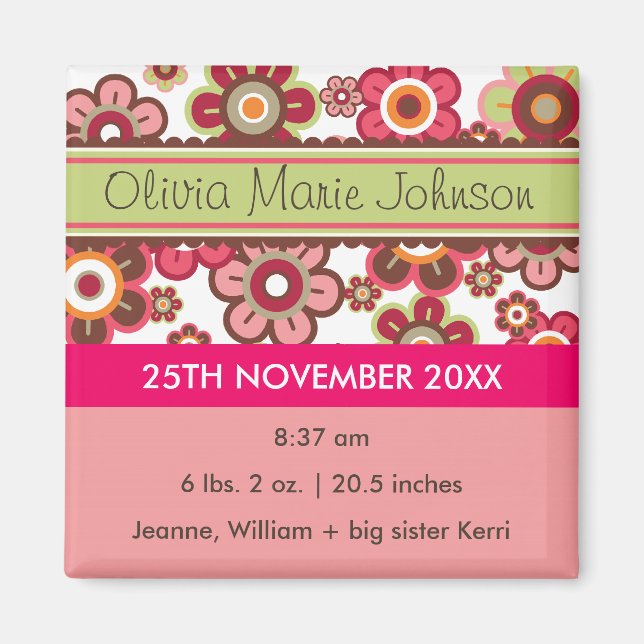 Candy Daisies Muster Birth Announcement Magnet (Vorne)