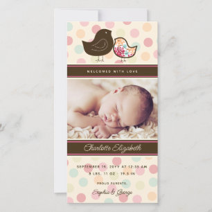 Candy Damask Chicks Geburtsankündigung Foto-Karte Ankündigung