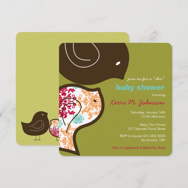 Candy Damask Chicks Niedliches Baby Dusche Party l Einladung (Vorne/Hinten)