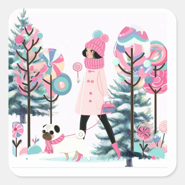 Candy Delights Girl Quadratischer Aufkleber (Vorderseite)