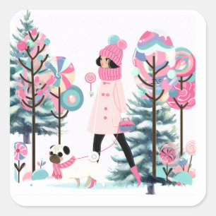 Candy Delights Girl Quadratischer Aufkleber