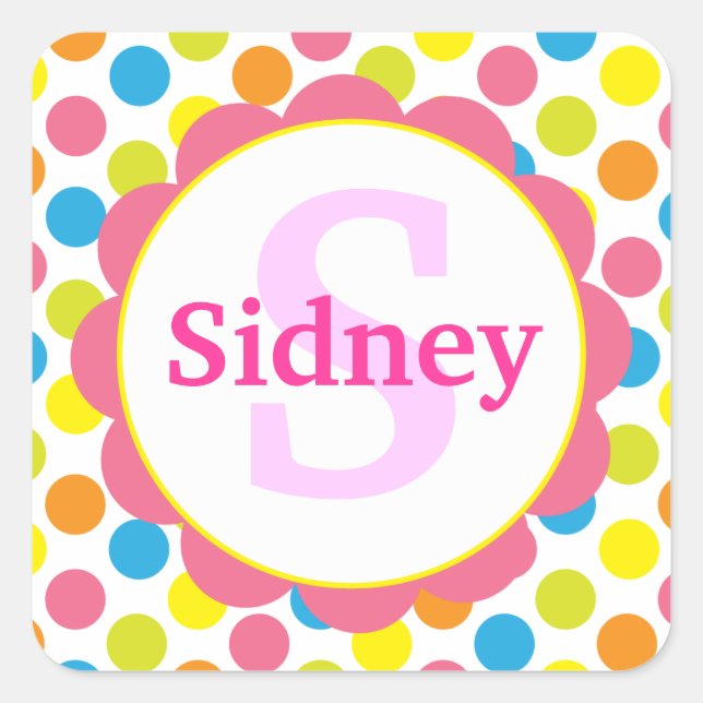 Candy Dots Personalisiert Monogram Aufkleber (Vorderseite)