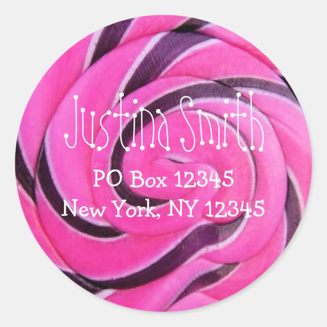 Candy Foto Hot Pink Lollipop-Adresse Runder Aufkleber (Vorderseite)