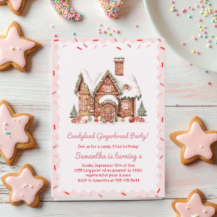 Candy Gingerbrot House Pink Birthday Einladung