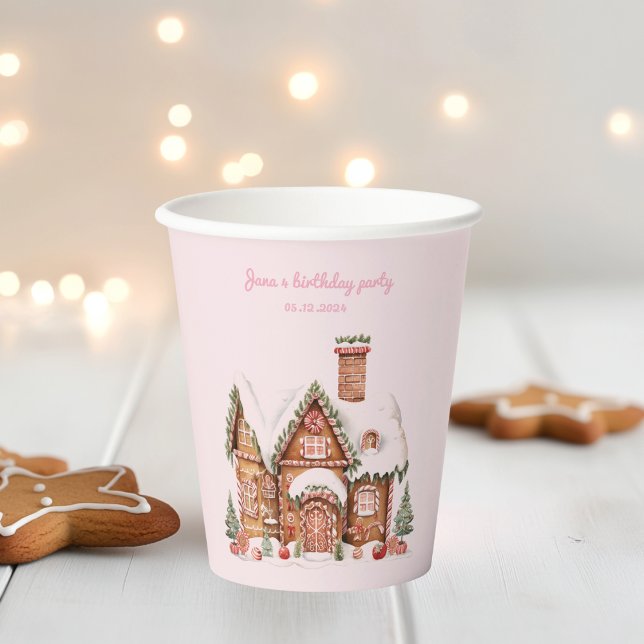 Candy Gingerbrot House Pink Birthday Pappbecher (Von Creator hochgeladen)