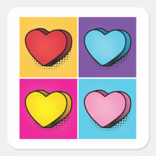 Candy Heart Hearts Pop Kunst, Dichtung und Musik Quadratischer Aufkleber