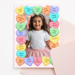 Candy Heart Kid Photo Valentine Card, Child School Mitteilungskarte