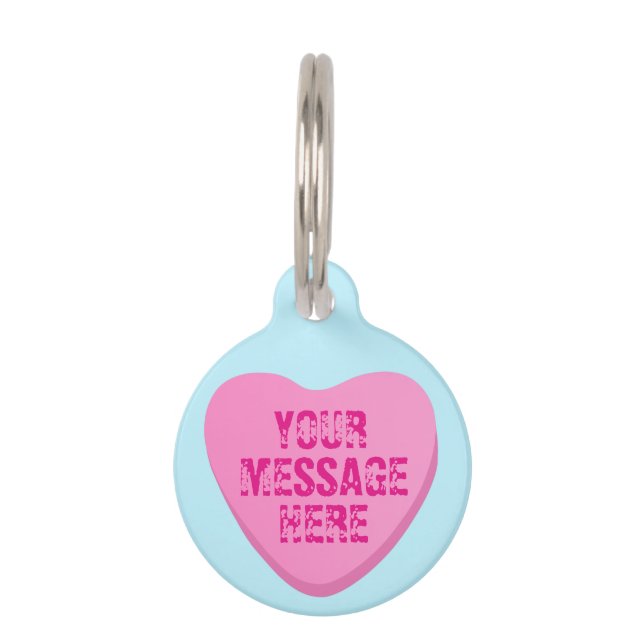 Candy Heart mit benutzerdefiniertem Text-Rosa Herz Haustiermarke (Vorderseite)