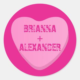 Candy Heart mit benutzerdefiniertem Text-Rosa Herz Runder Aufkleber