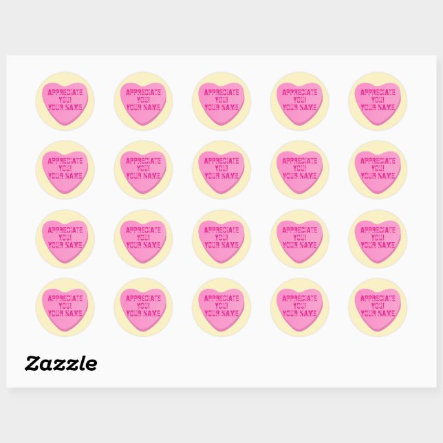 Candy Heart mit benutzerdefiniertem Text-Rosa Herz Runder Aufkleber (Blatt)