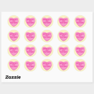 Candy Heart mit benutzerdefiniertem Text-Rosa Herz Runder Aufkleber